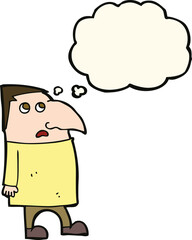 cartoon worried man with thought bubble