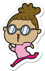 sticker of a cartoon woman wearing spectacles