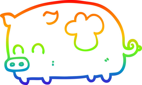 recommend clip art: rainbow gradient line drawing cute cartoon pig