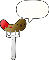 cartoon sausage and fork and speech bubble in smooth gradient style