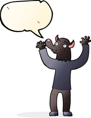 cartoon happy werewolf man with speech bubble