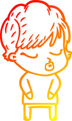 warm gradient line drawing cartoon woman with eyes shut