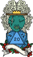 half orc barbarian with natural twenty dice roll illustration