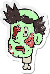 distressed sticker of a cartoon zombie head