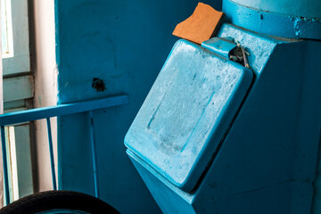 Shot of the garbage chute in soviet era corridor in the building. Concept