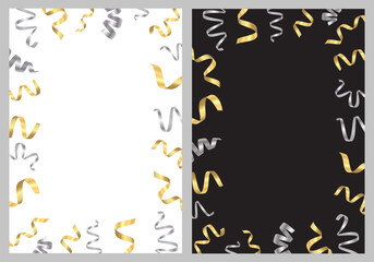 Set of gold and silver party streamers confetti poster vector templates