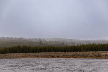 Dramatic View of Yellowstone National Park in the Winter with Some Snowfall