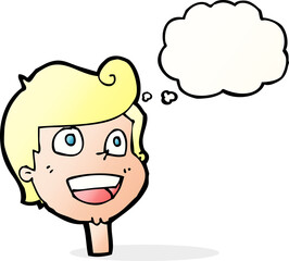 cartoon happy face with thought bubble