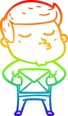Obraz na płótnie Canvas rainbow gradient line drawing cartoon model guy pouting