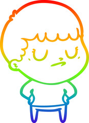 rainbow gradient line drawing cartoon grumpy boy
