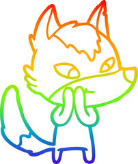 rainbow gradient line drawing friendly cartoon wolf