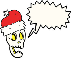 speech bubble cartoon christmas hat on skull