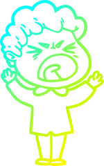 cold gradient line drawing cartoon furious man