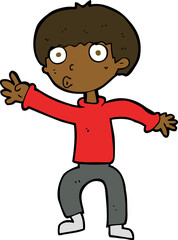 cartoon boy waving warning