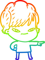 rainbow gradient line drawing cartoon happy woman