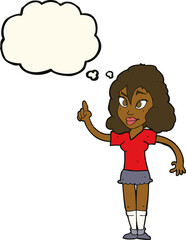 cartoon pretty woman with idea with thought bubble