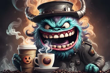 Fotobehang Monsters like a Coffee, illustration © Geenius Ka