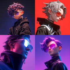 Set of 3d avatar dark glasses male