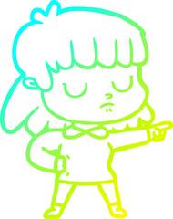 cold gradient line drawing cartoon indifferent woman accusing