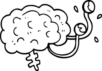 line drawing cartoon of a monster brain