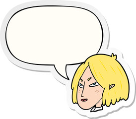 cartoon woman and speech bubble sticker
