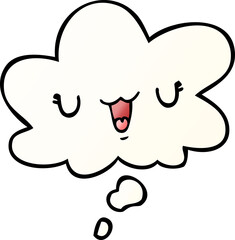 cute happy cartoon face and thought bubble in smooth gradient style