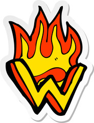 sticker of a cartoon flaming letter