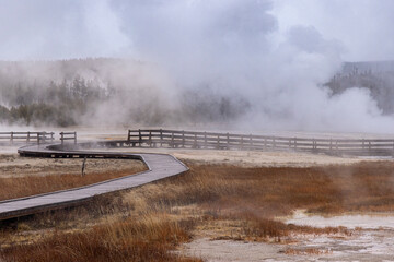 Dramatic View of Yellowstone National Park in the Winter with Some Snowfall