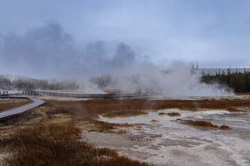 Dramatic View of Yellowstone National Park in the Winter with Some Snowfall