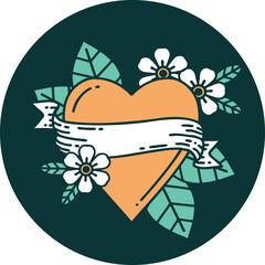 tattoo style icon of a heart and banner