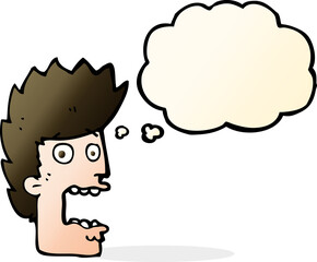 cartoon terrified man with thought bubble