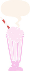 cartoon milkshake and speech bubble in retro style