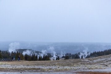 Dramatic View of Yellowstone National Park in the Winter with Some Snowfall