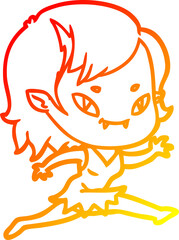 warm gradient line drawing cartoon friendly vampire girl running
