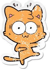 distressed sticker of a cartoon surprised cat