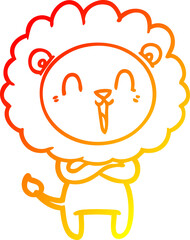 warm gradient line drawing laughing lion cartoon