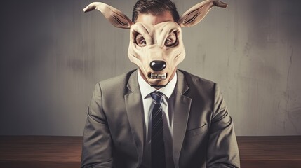 Man in Suit With Goat Mask On