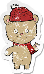 retro distressed sticker of a cartoon bear in hat