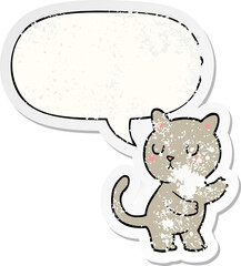 cartoon cat and speech bubble distressed sticker