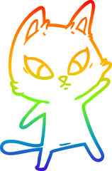 rainbow gradient line drawing confused cartoon cat