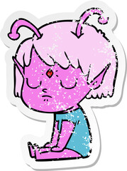 distressed sticker of a cartoon alien girl