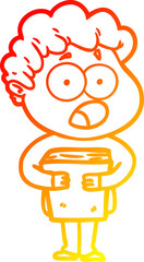 warm gradient line drawing cartoon man gasping in surprise