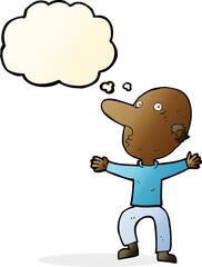 cartoon worried middle aged man with thought bubble