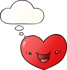 cartoon love heart character and thought bubble in smooth gradient style