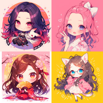 Set of avatar female chibby