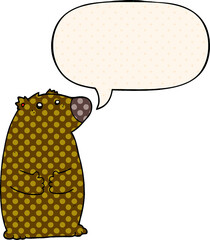 cartoon bear and speech bubble in comic book style