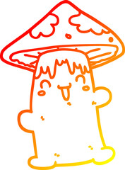 warm gradient line drawing cartoon mushroom character