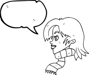 speech bubble cartoon woman wearing scarf