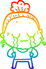 rainbow gradient line drawing cartoon crying old lady