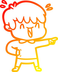 warm gradient line drawing cartoon laughing boy